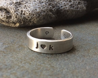 Sterling silver ring,  Couples ring, Love ring, Personalized ring,  Hand stamped initial ring