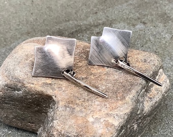 Sterling silver manta ray earrings, Stingray, Dangle earrings