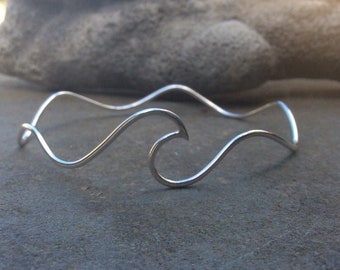 Wave bracelet, Sterling silver jewelry, Ocean wave bracelet, Surfer girl