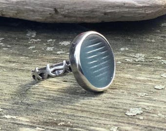 Sea glass jewelry, Sea glass ring, Steel blue Japanese sea glass ohajiki and starfish ring, US size 9
