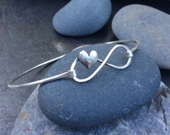 Sterling silver jewelry, Infinity heart sterling silver bangle bracelet