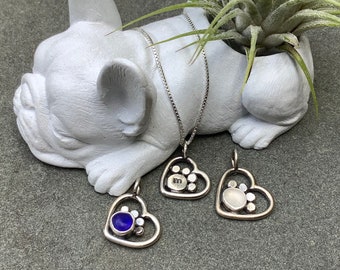 Sea glass jewelry,  Pet memorial necklace,  Sea glass paw print heart necklace, Personalized paw print