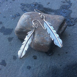 Sterling silver jewelry,  Hand cut sterling silver feather earrings