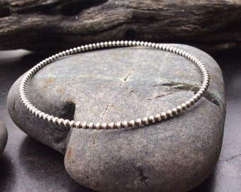 Sterling silver bangle, Beaded wire bangle, Stacking bracelet