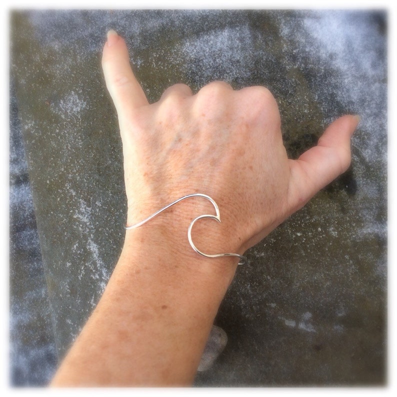 Wave bracelet, 14 gauge sterling silver hand formed wave bangle bracelet image 3