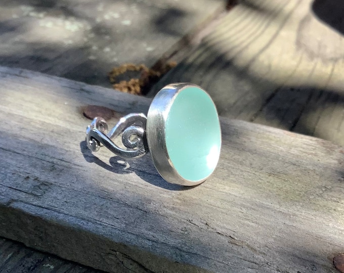 Featured listing image: Sea glass jewelry, Sea glass ring, Japanese sea glass ohajiki and wave ring