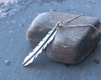 Sterling silver jewelry,  Hand cut sterling silver feather necklace