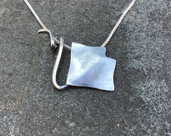 Sterling silver jewelry,  Hand cut sterling silver manta ray necklace, stingray necklace