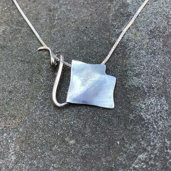Sterling silver jewelry,  Hand cut sterling silver manta ray necklace, stingray necklace