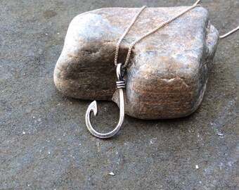 Sterling silver jewelry, Sterling silver fish hook necklace