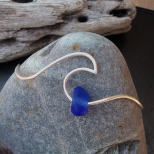 Sea glass jewelry, Sea glass and sterling silver wave bangle bracelet