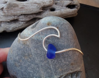 Sea glass jewelry, Sea glass and sterling silver wave bangle bracelet