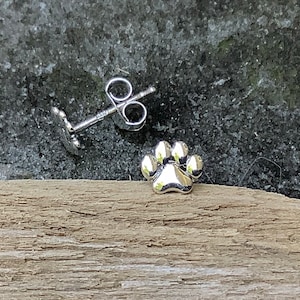 Sterling silver stud earrings,  Sterling silver paw print earrings, Dog lover, cat lover, kitty, puppy
