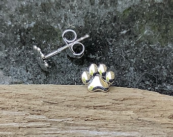 Sterling silver stud earrings,  Sterling silver paw print earrings, Dog lover, cat lover, kitty, puppy