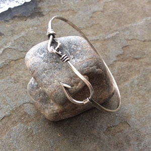 Sterling silver jewelry, Fish hook bangle bracelet