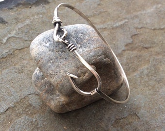 Sterling silver jewelry, Fish hook bangle bracelet