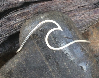 Wave bracelet, 14 gauge sterling silver hand formed wave bangle bracelet