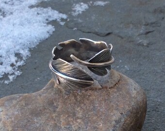 Sterling silver jewelry,  Hand cut sterling silver feather ring