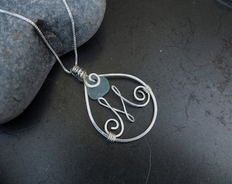 Sea glass jewelry,  Personalized sea glass and sterling silver initial necklace