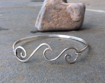 Sterling silver jewelry,  Ocean wave sterling silver bangle bracelet