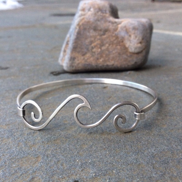 Sterling silver jewelry,  Ocean wave sterling silver bangle bracelet