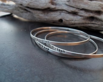 Sterling silver jewelry,  Personalized sterling silver bangle bracelet, Mothers bracelet, Couples bracelet, Secret message