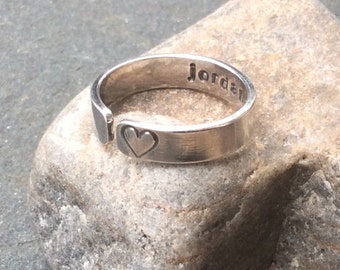 Sterling silver ring,  Secret love ring, Secret message ring, Personalized ring,  Hand stamped