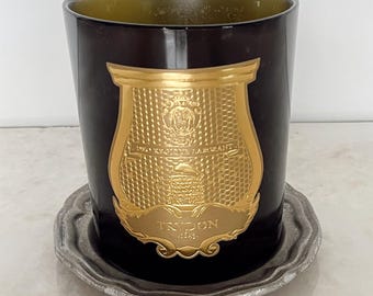 Vintage tinnen kaarsenplateau | Geschulpte schaal, decor in Franse stijl