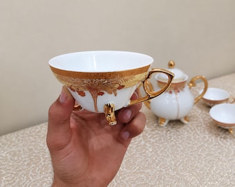 Juego de 3 vasos de té marroquíes hechos a mano – Vidrio Beldi pintado a mano, vajilla estilo bohemio dorado, tazas de té color menta, decoración para regalo de anfitriona