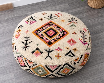 Marokkaanse poef wollen kelim, handgemaakt berber vloerkussen, boho poef voetenbank, vierkante Marokkaanse poef decor