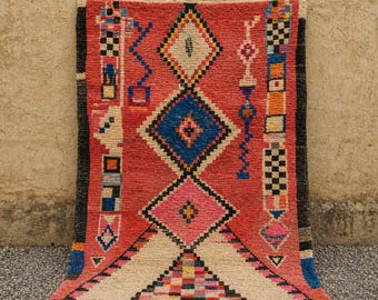 Alfombra marroquí naranja, alfombra de lana Beni Ourain, alfombra bereber hecha a mano, alfombra bohemia, decoración minimalista para el hogar a medida.