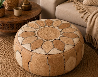 Ręcznie robiony marokański puf kilim, wełniana poduszka podłogowa, puf boho, neutralny marokański wystrój pufy, podnóżek pufy