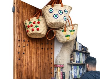 Bolso de cesta de paja marroquí personalizado, bolso de playa para damas de honor, cesta de mercado francesa personalizada, regalo de boda bohemio