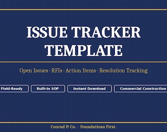 Issue Tracker Template Construction | Project Issue Log Excel | Construction Problem Tracker | Action Item Register