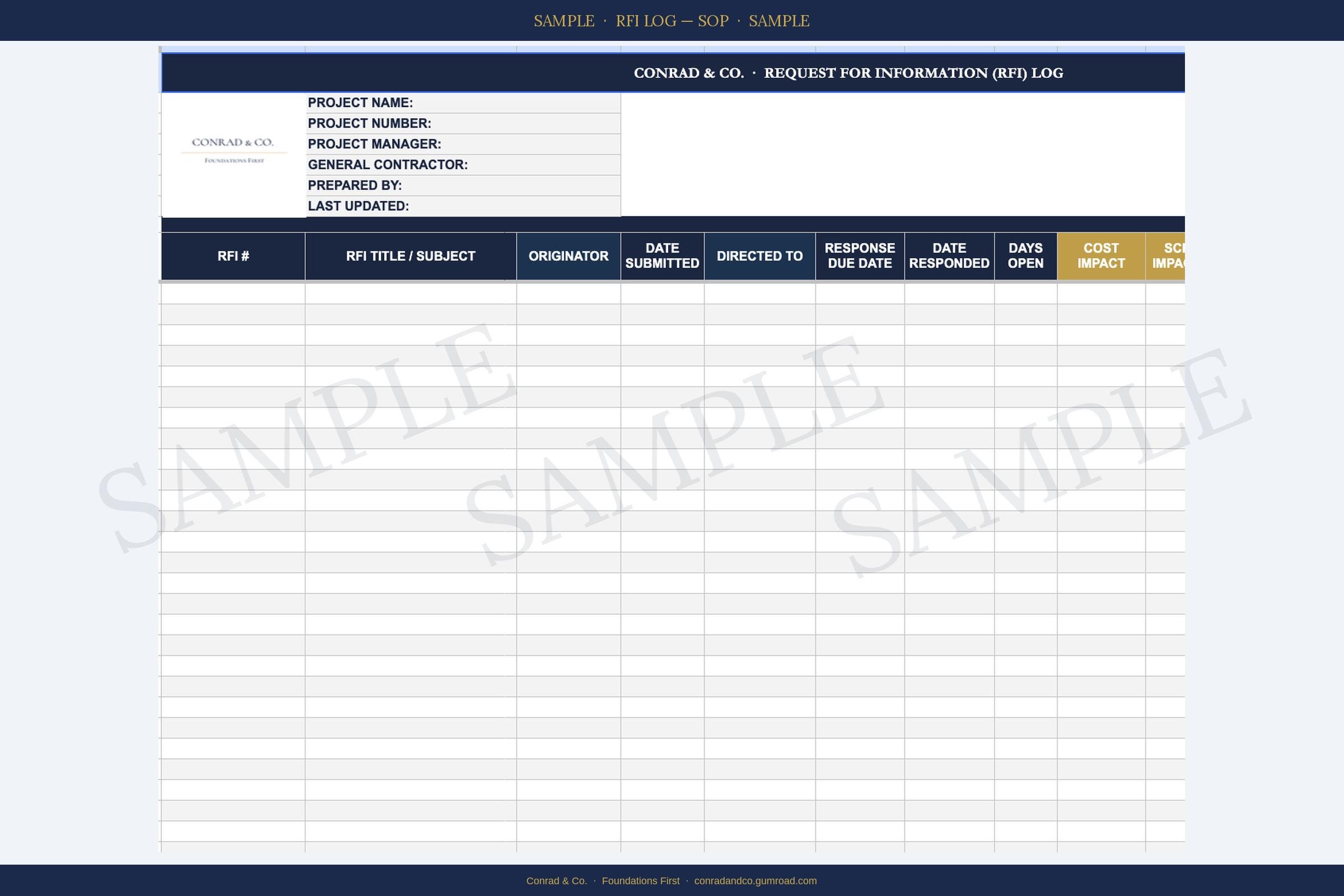 Rfi Excel Example Construction RFI Log Template | Request for Information Tracking System ...