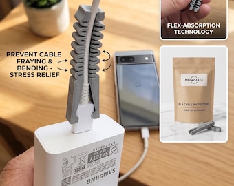 Protector de cable USB ecológico impreso en 3D, anti-deshilachado / Fabricado en Canadá / NURALUX