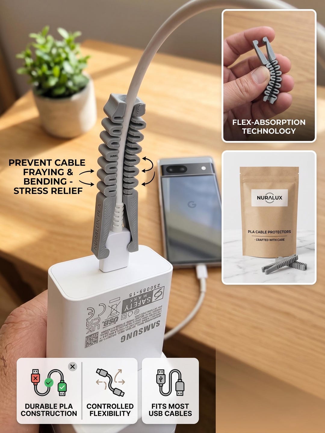 Eco-friendly 3D Printed Cable Saver Anti-fray USB Strain Relief | Made ...
