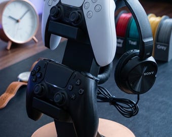 3D Printed PS5 Controller & Headset Stand | Dual Controller Display Tower | Gaming Desk Organizer | Headphone Holder | Gamer Gift Idea