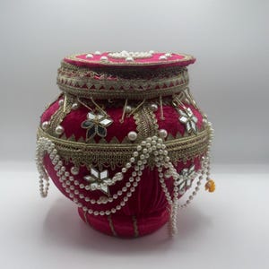 Maceta Matki de terciopelo / Espejo de perla ornamentado, decoración de boda