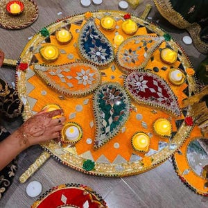 Extra Large 24-Inch Handcrafted Mehndi Thaal | Jumbo South Asian Wedding Decor Tray