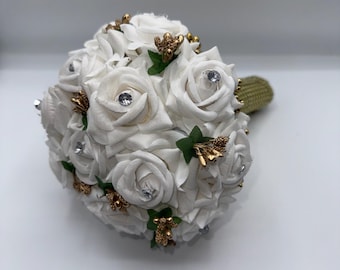 Brautstrauß | Kristall verzierte Blumenstrauß | Desi Hochzeitsandenken | Südasiatisches Braut Accessoire