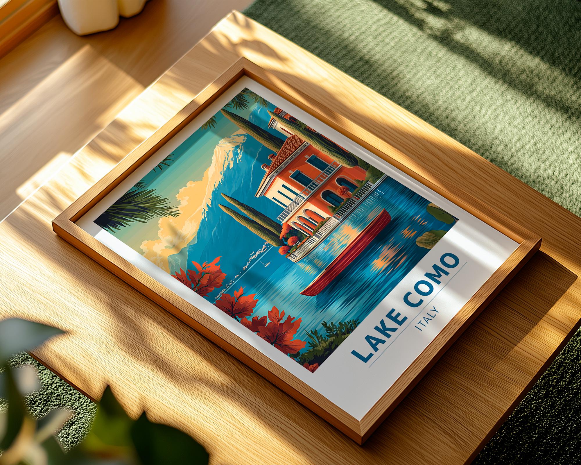 Lake Como Travel Poster, Italian Villa Wall Art, Luxury Lake Landscape ...