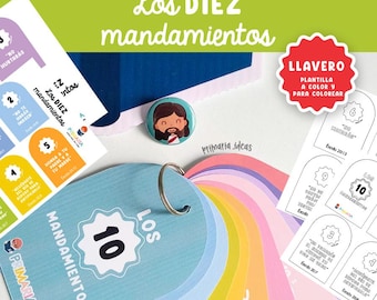 Diez mandamientos llavero, plantillas a color y para colorear