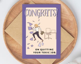 Congrats on Quitting Your Toxic Job Card, New Job Celebration Card, Funny Coworker Goodbye Gift, Career Change Card