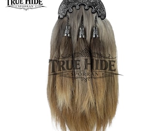 Full Dress Sporran Black Antique Rampant Lion Cantle, 18” Goat Hair Sporran, 3 Tassels with Metal Caps, Scottish Kilt Sporran