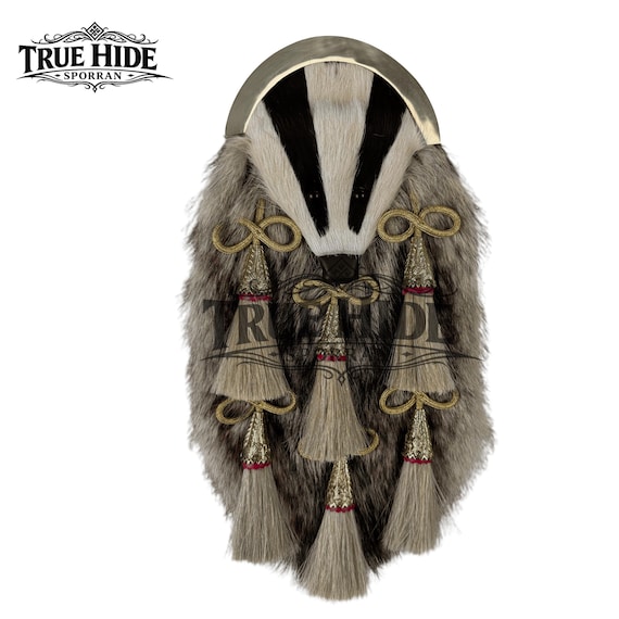 Full Mask Honey Badger Sporran, Scottish Dress Sporran, 6 Horsehair Tassels, Metal Cantle & Caps, Handmade Highland Kilt Accessory
