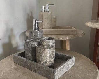 Juego de accesorios de baño de mármol de lujo / Juego de baño de piedra gris