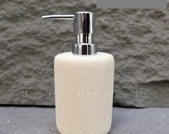 Natural Limestone Soap Dispenser – Polished Stone Bathroom Decor, Refillable Minimalist Accessory