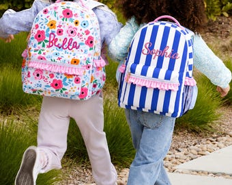 Custom striped and floral backpack, Back to school gifts · First day of school · Personalized gift for children