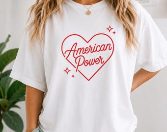 American Power Herz T-Shirt, Retro herausnehmbare USA Shirt, Kleid für den Unabhängigkeitstag